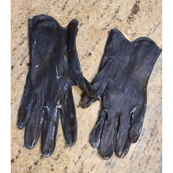 Vintage Women's Size S Blue Leather Gloves Horror Costume Thrashed Zombie War - Picture 6 of 11